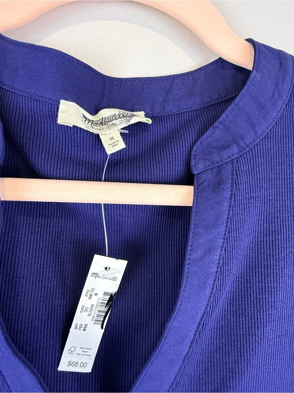 Madewell Puff Sleeve Henley Knit Top Blue Modal Blend Size XL NWT - Picture 8 of 12